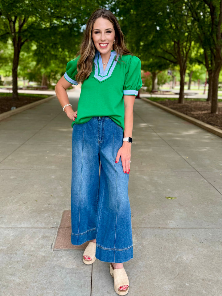 Color Crush Green V-Neck Top