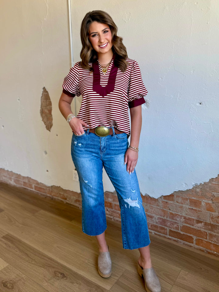 Bonnie Raw Hem Cropped Wide Leg Jean by Judy Blue