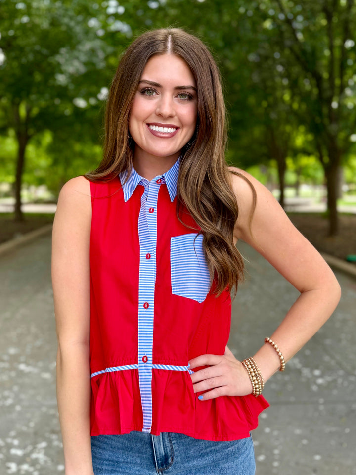 Little Miss America Red Peplum Top