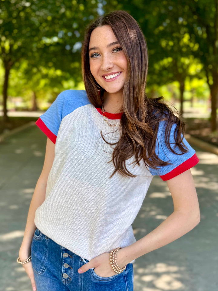 Red, White & Cute Knit Top