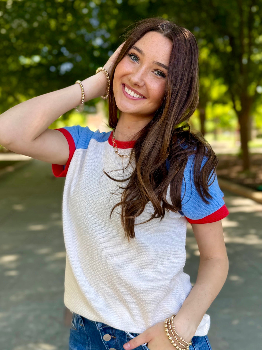 Red, White & Cute Knit Top