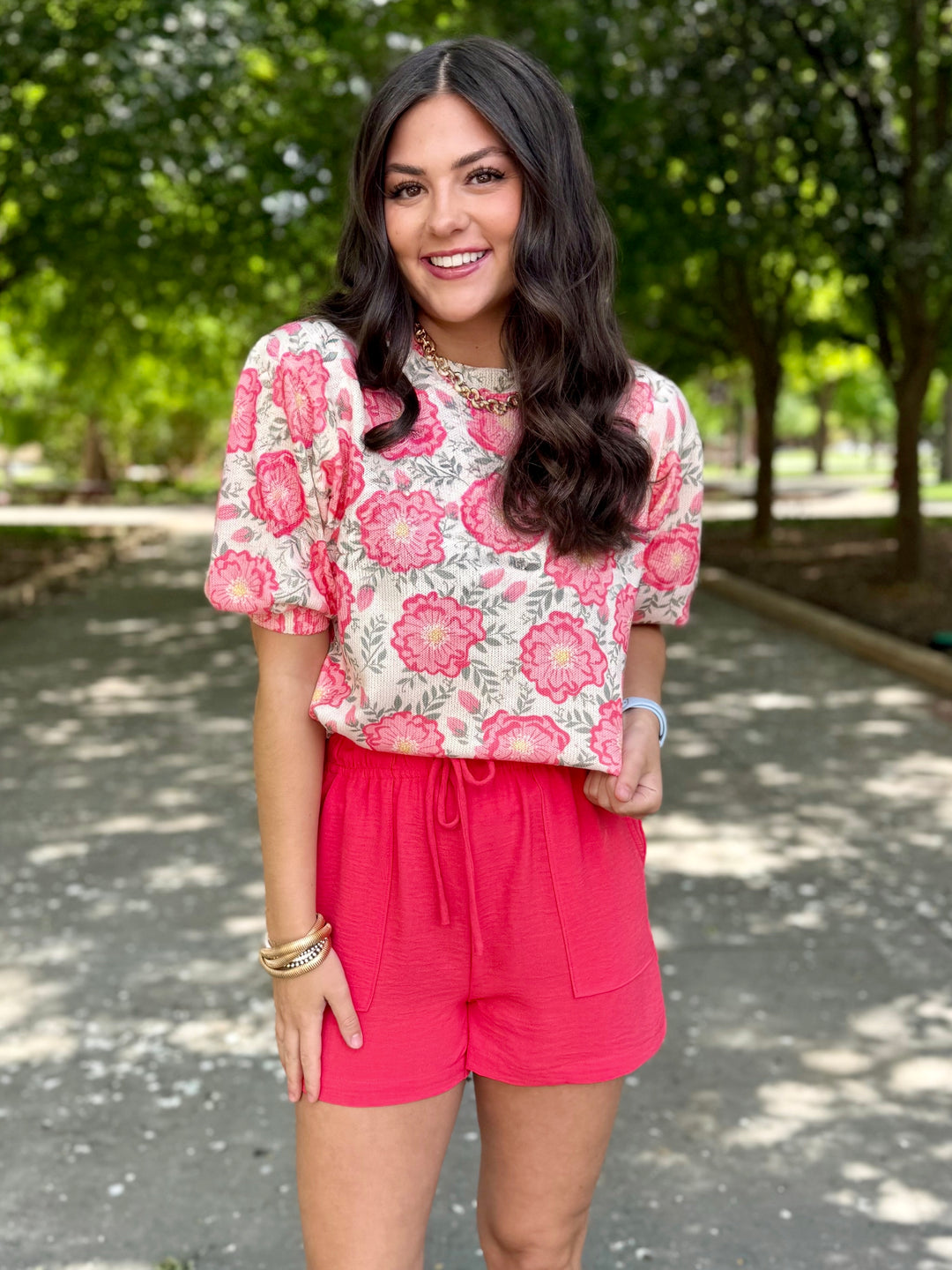 Easy Breeze Coral Drawstring Shorts