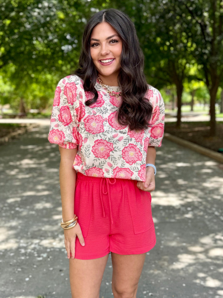 Easy Breeze Coral Drawstring Shorts
