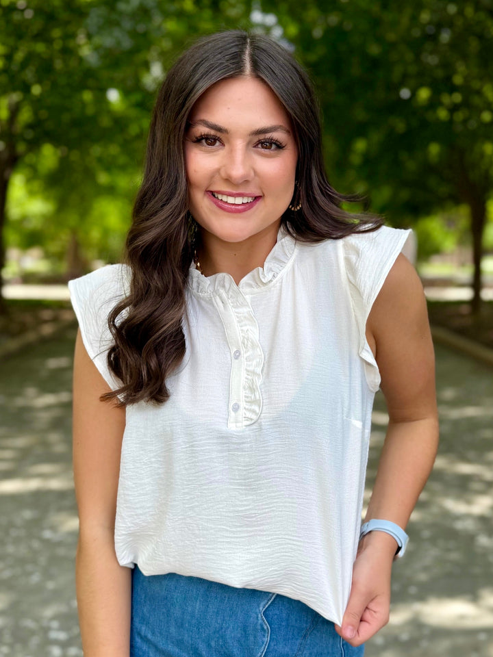 Sunday White Ruffle Sleeve Blouse