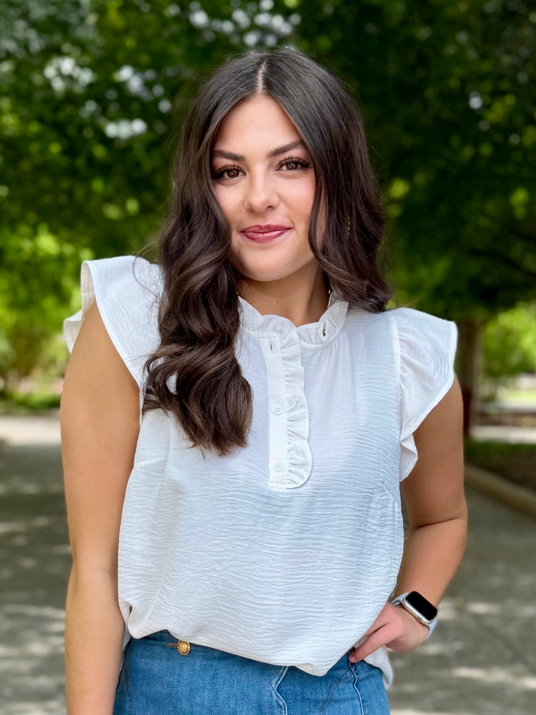 Sunday White Ruffle Sleeve Blouse
