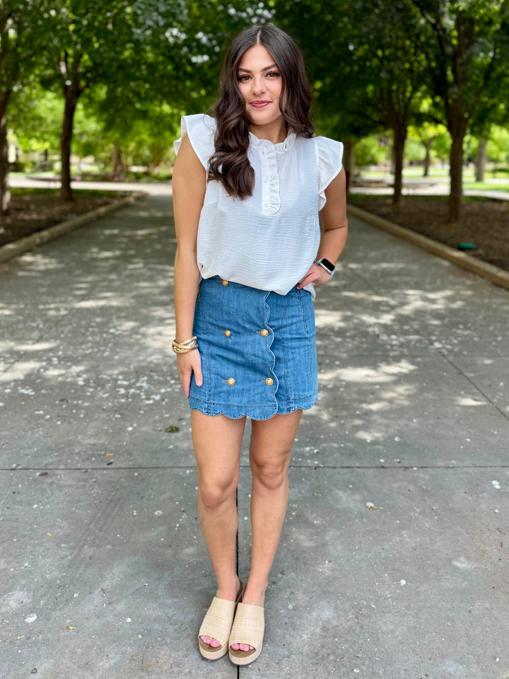 Sunday White Ruffle Sleeve Blouse