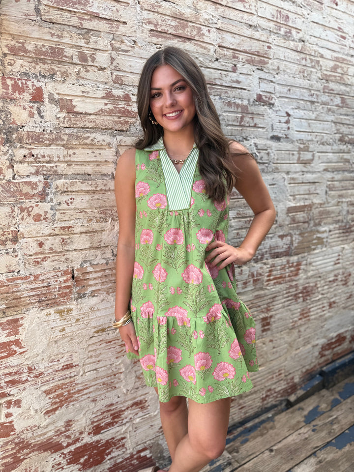 Sunday Best Green V-Neck Dress