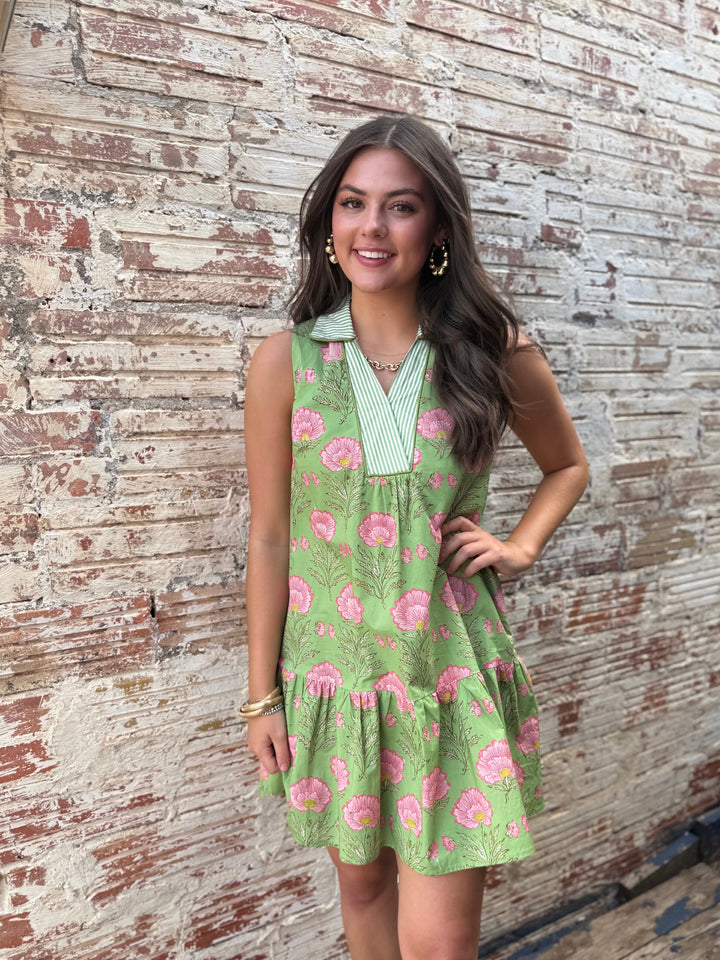 Sunday Best Green V-Neck Dress