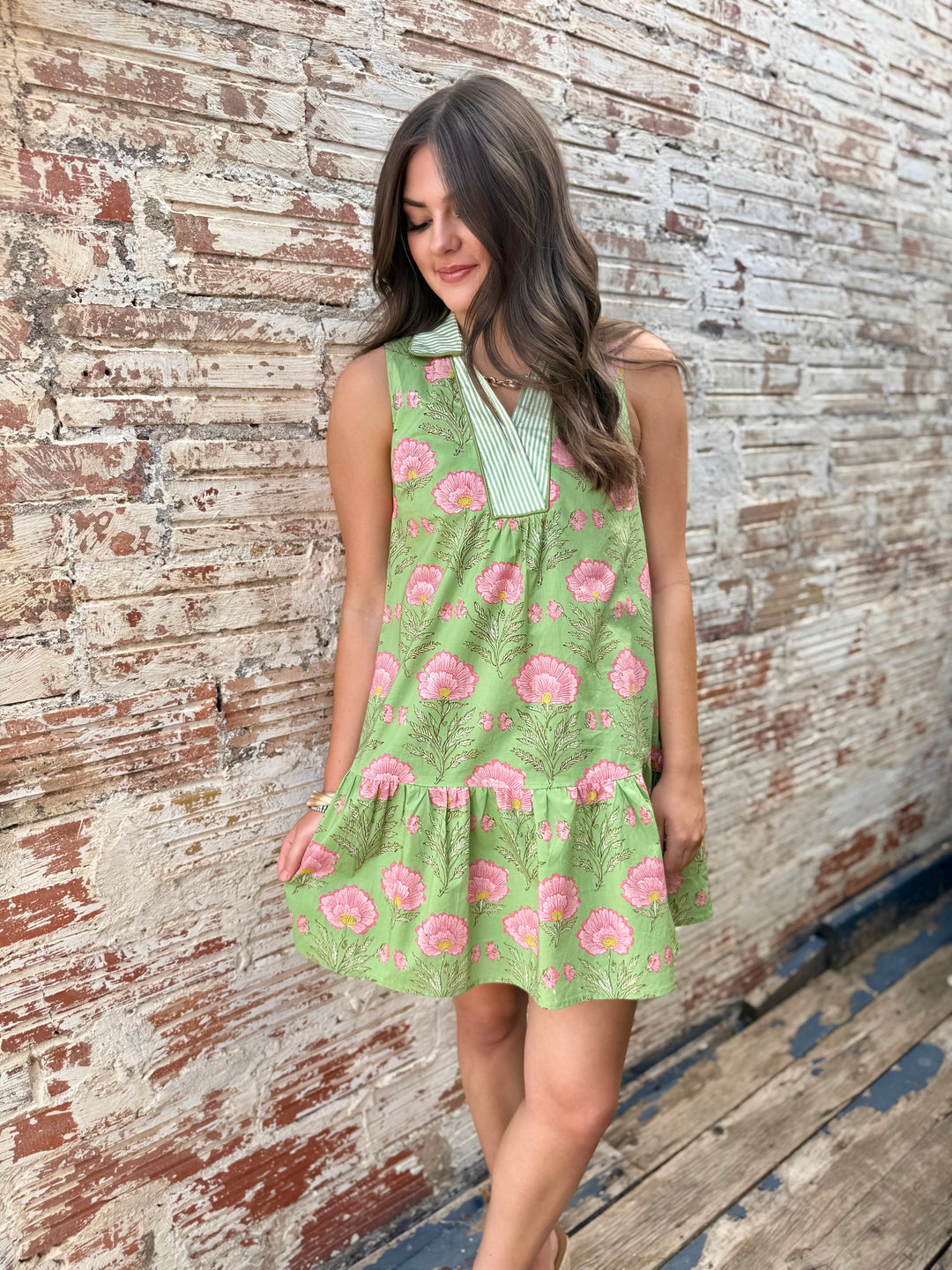 Sunday Best Green V-Neck Dress