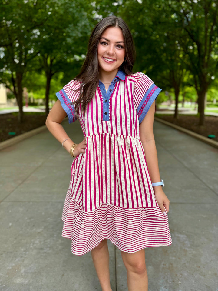 Magenta Made Easy Striped Dress