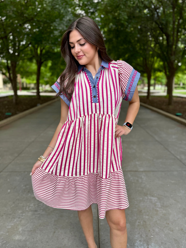 Magenta Made Easy Striped Dress