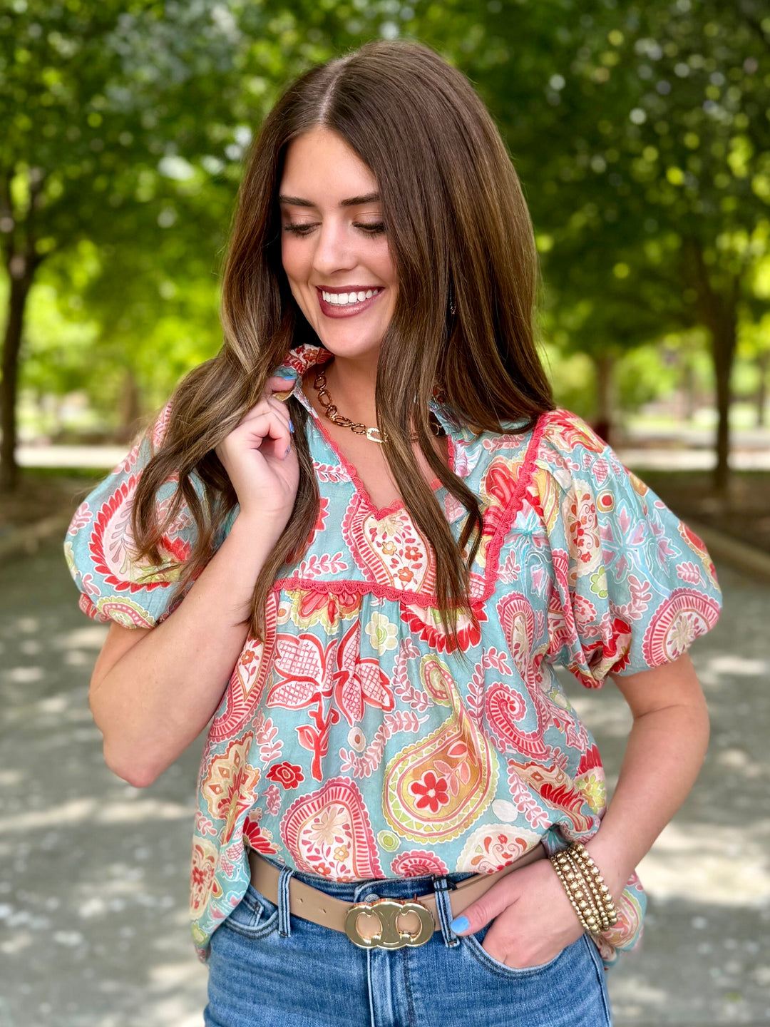 Blue Skies Paisely V-Neck Blouse