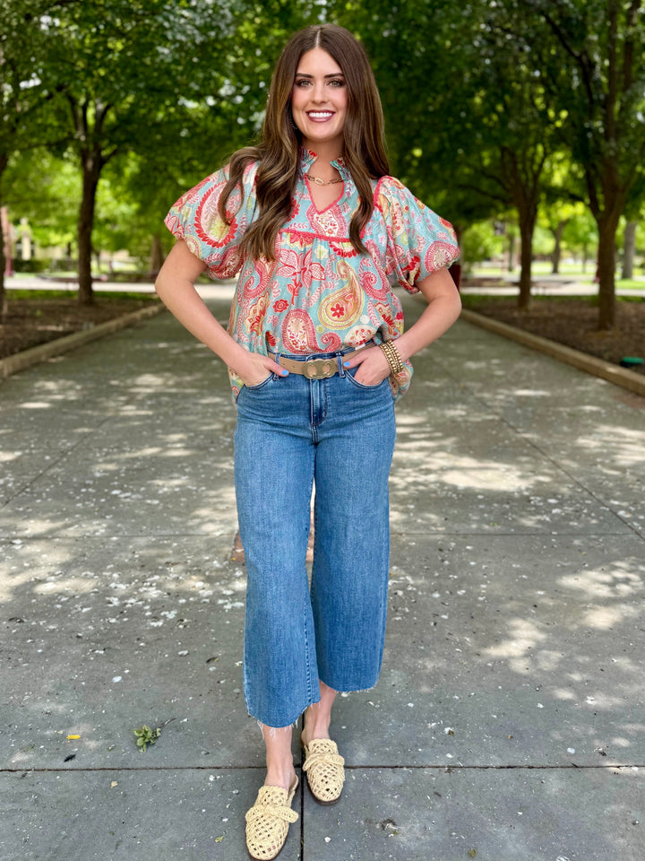 Blue Skies Paisely V-Neck Blouse