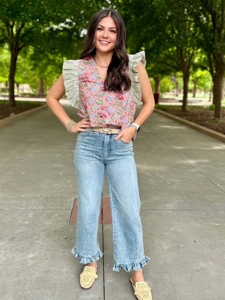 Ruffled Up High Rise Ruffle Hem Jean