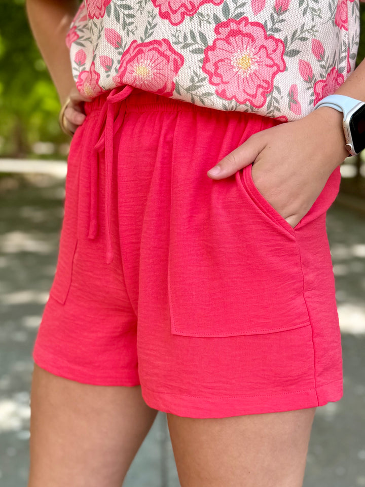 Easy Breeze Coral Drawstring Shorts