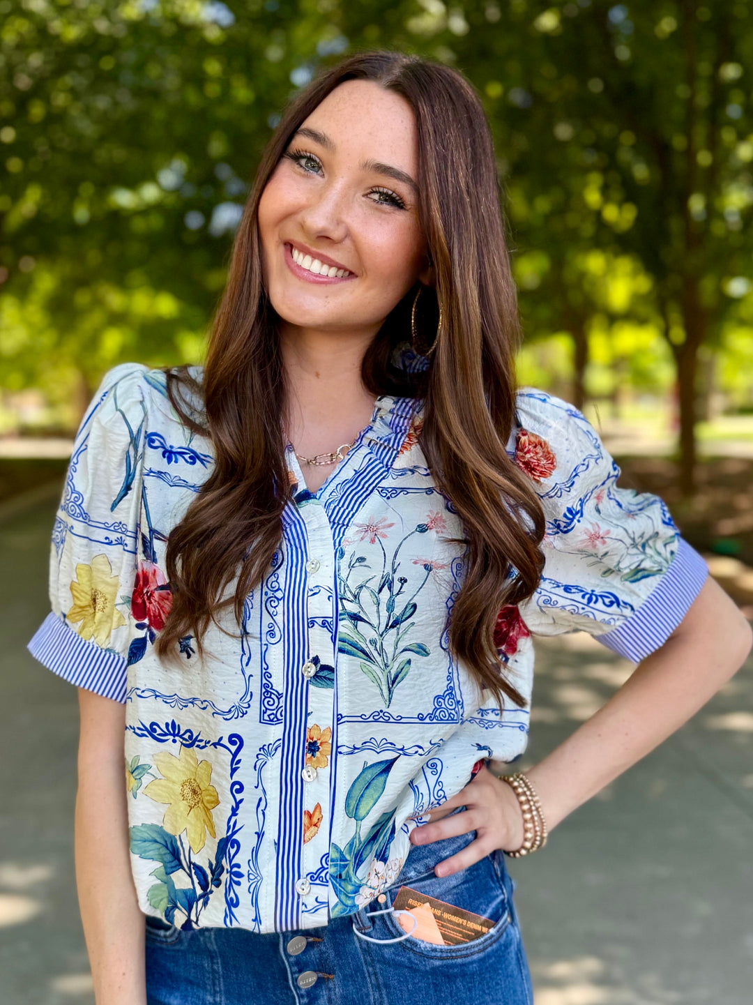 Coastal Bloom White Floral Blouse