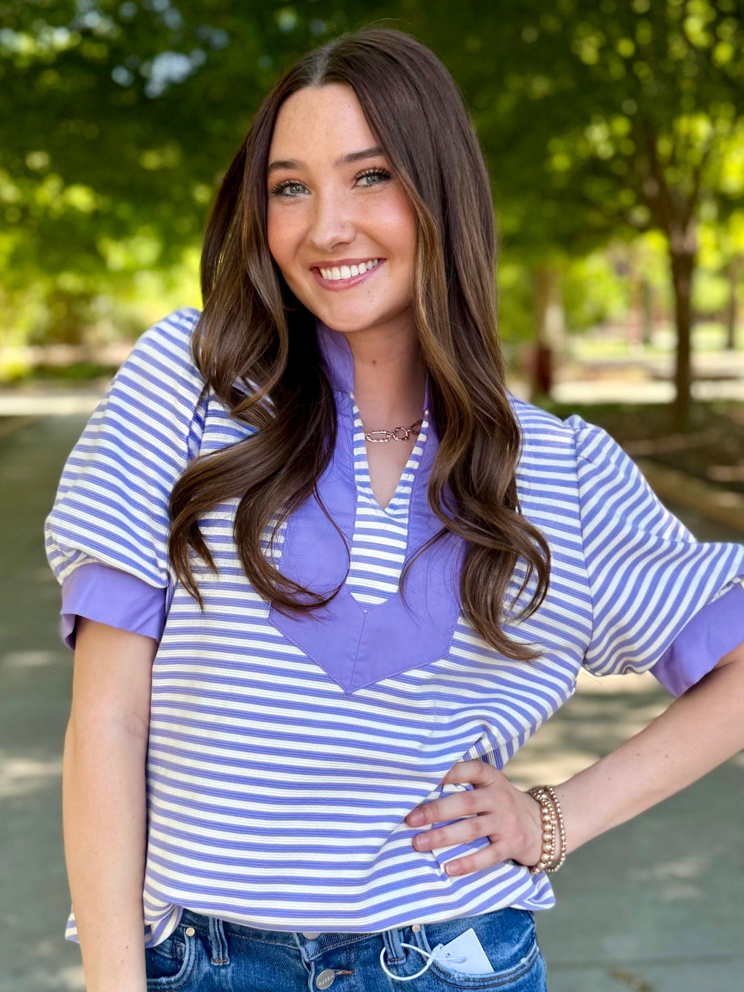 Lavender Love Striped V-Neck Top