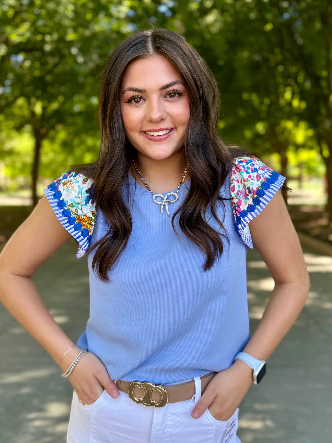 Something Sweet Blue Ruffle Sleeve Top