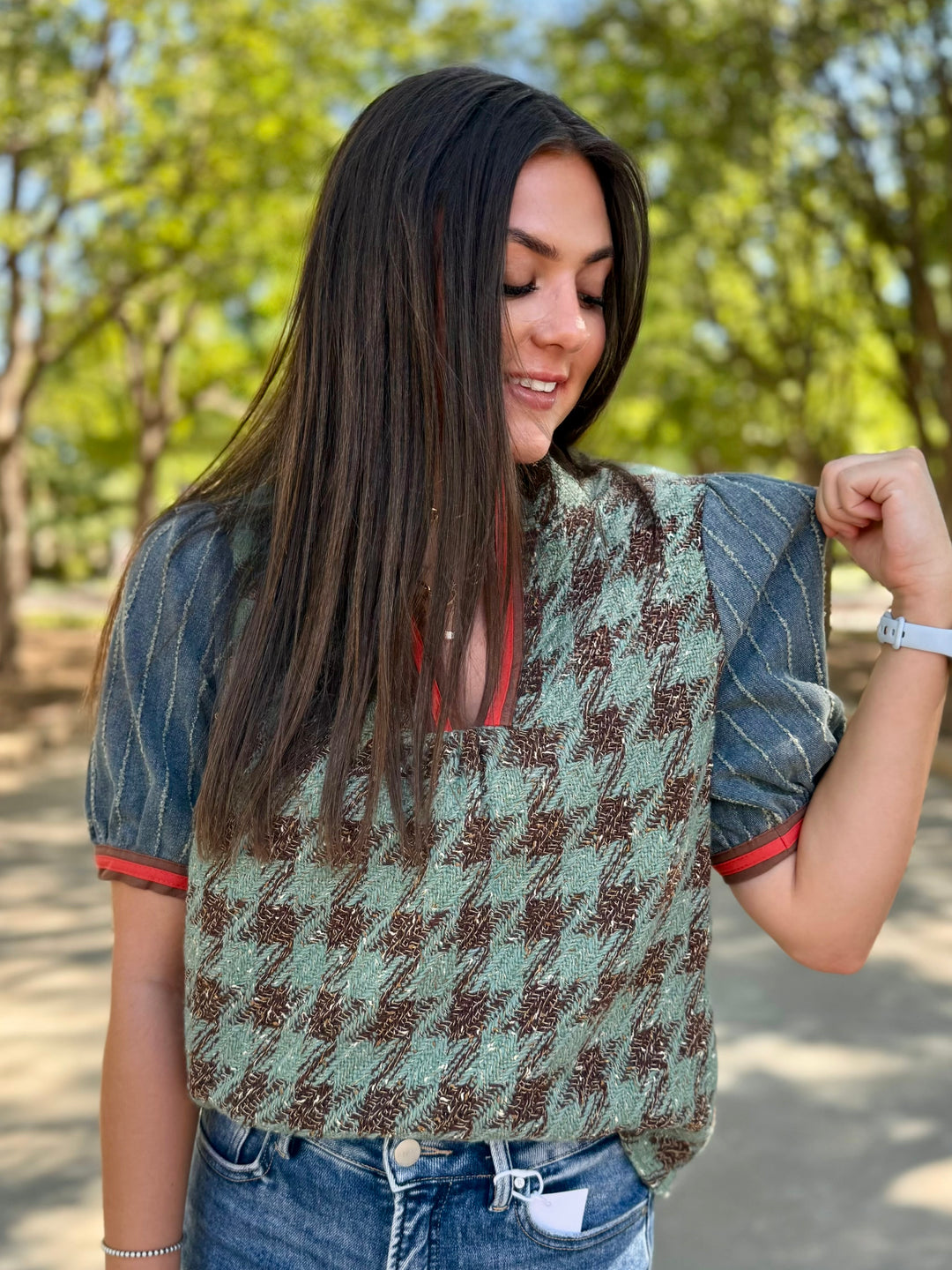 The Madison Tweed V-Neck Top