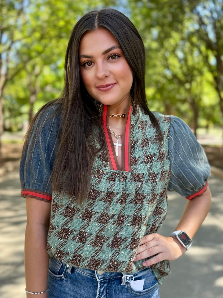 The Madison Tweed V-Neck Top