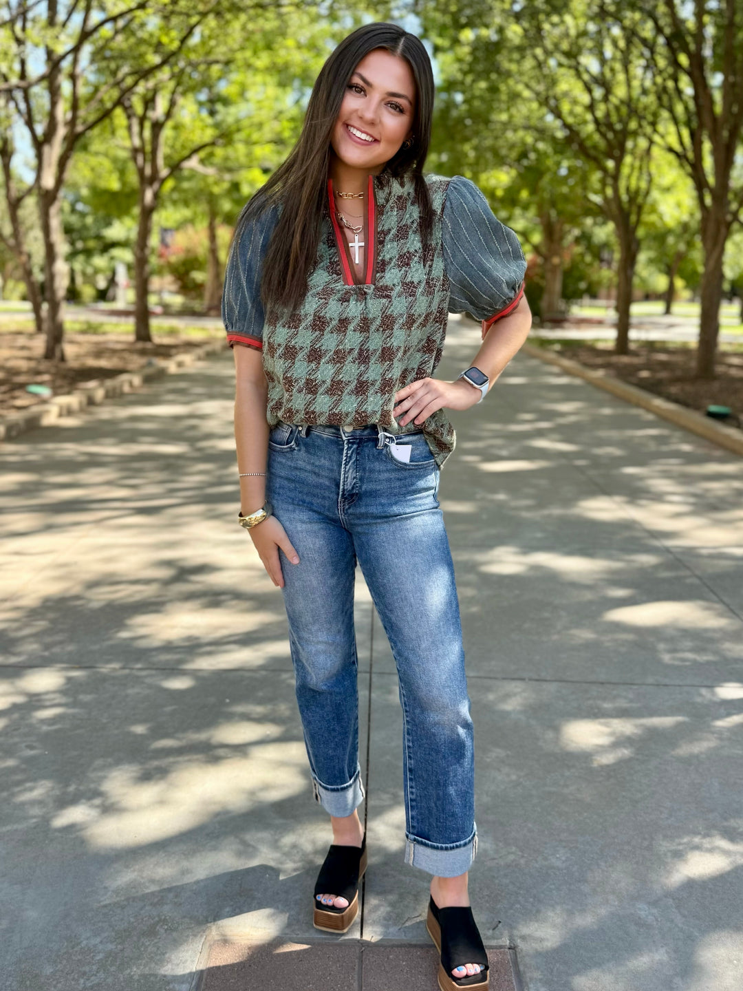 The Madison Tweed V-Neck Top