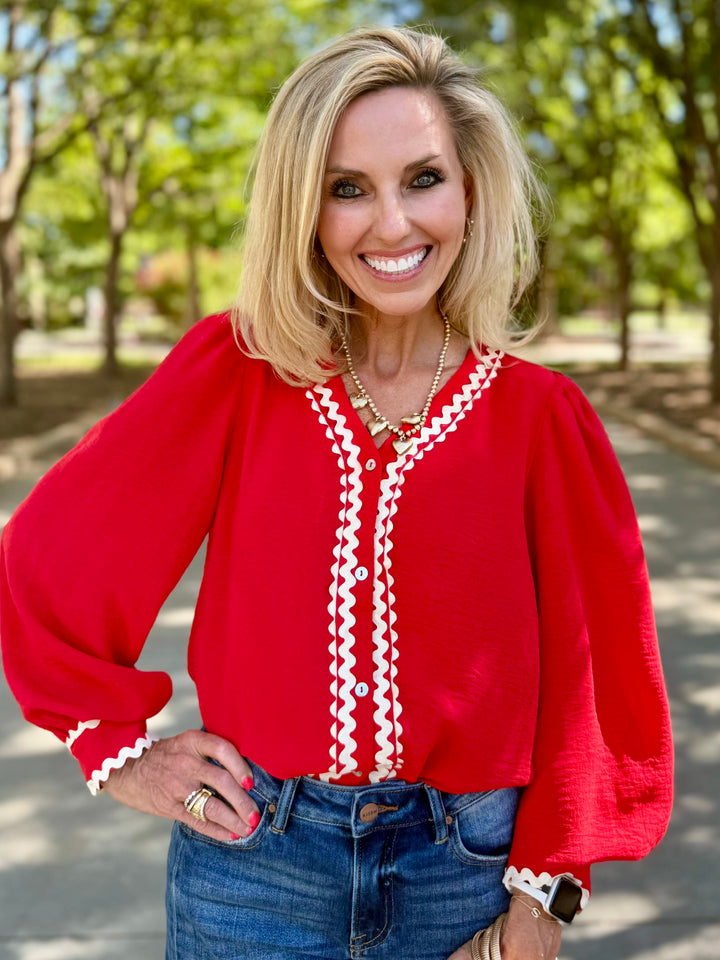 Red Darling V-Neck Blouse