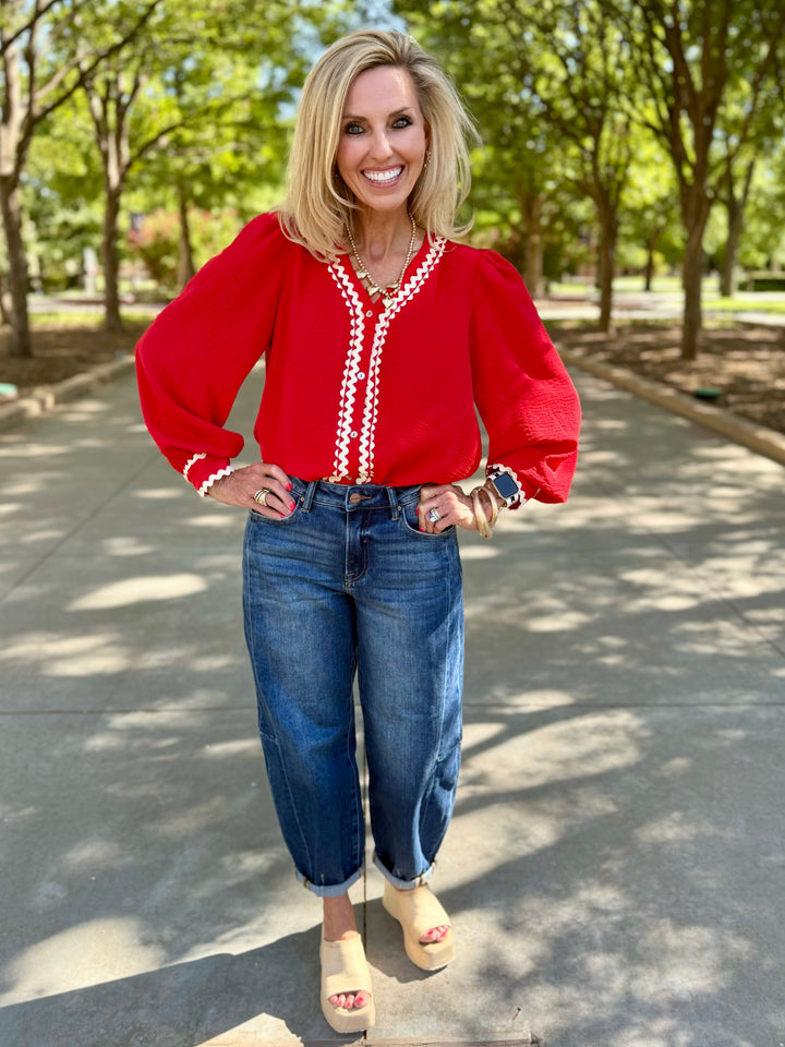 Red Darling V-Neck Blouse