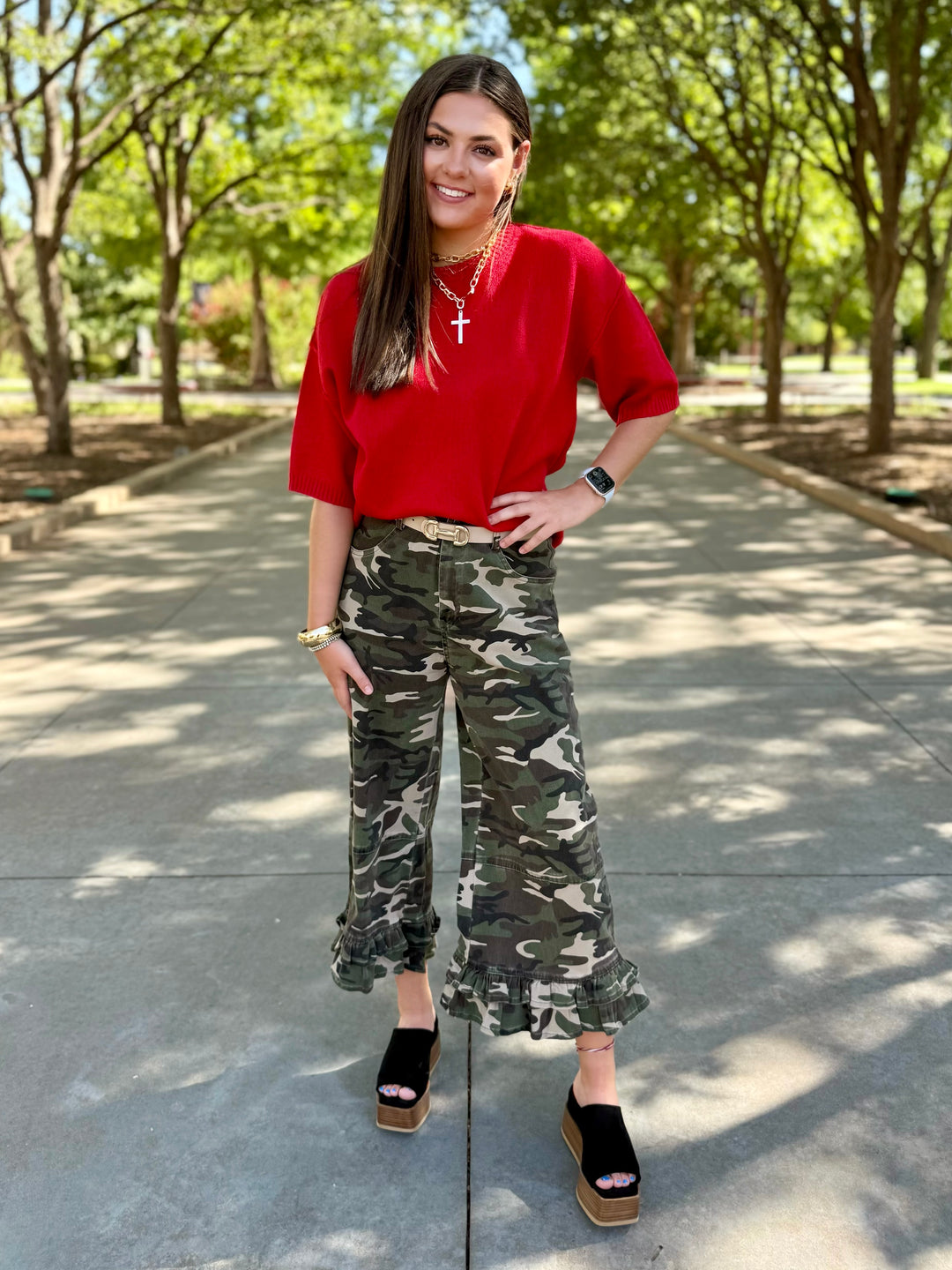 Neela Wide Leg Cropped Ruffle Hem Pant