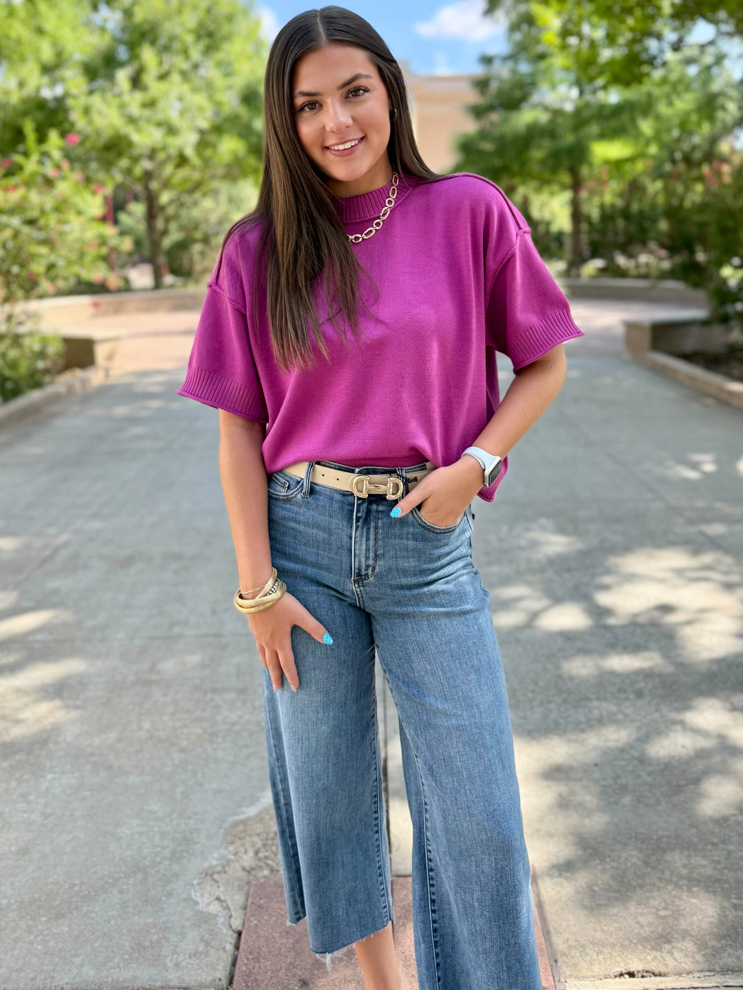 Magenta Mood Roll Sweater