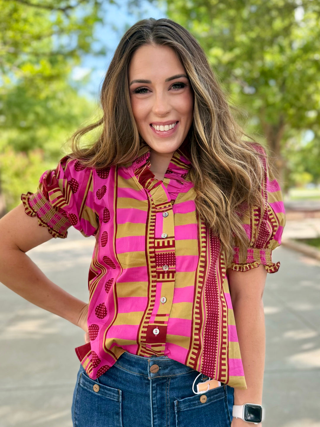 Magenta Mix Puff Sleeve Blouse