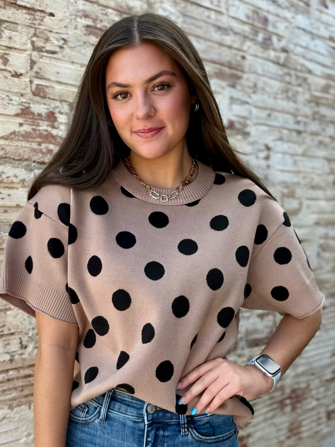 Classic Polka Dot Taupe Sweater