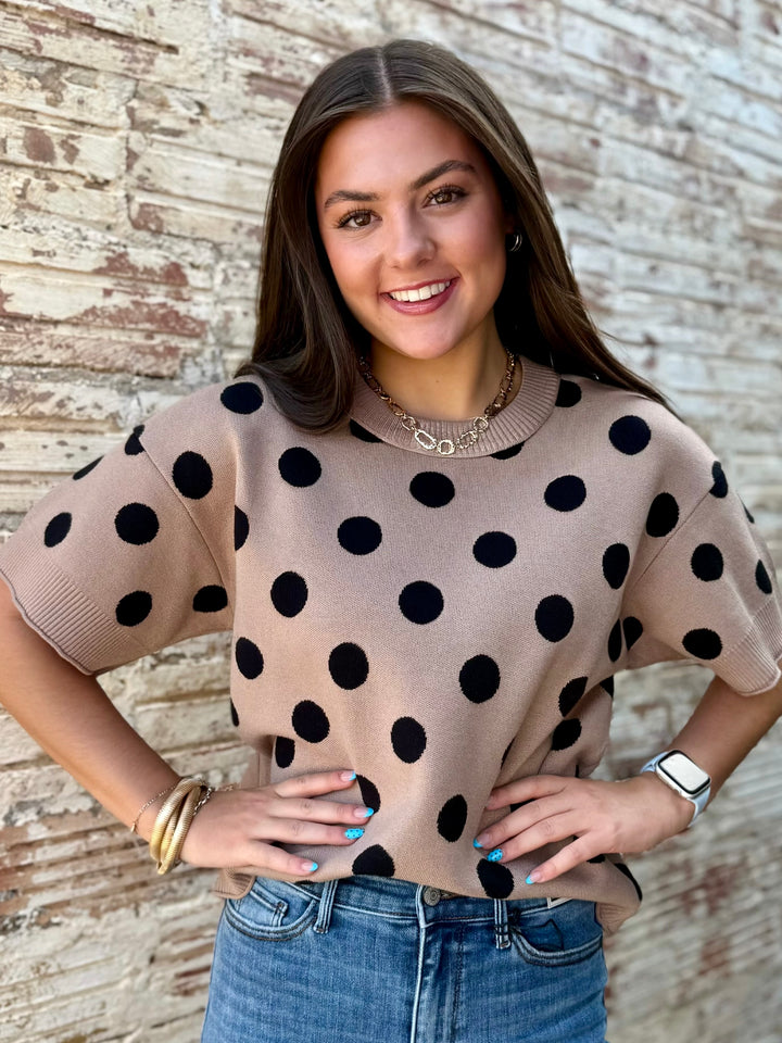 Classic Polka Dot Taupe Sweater