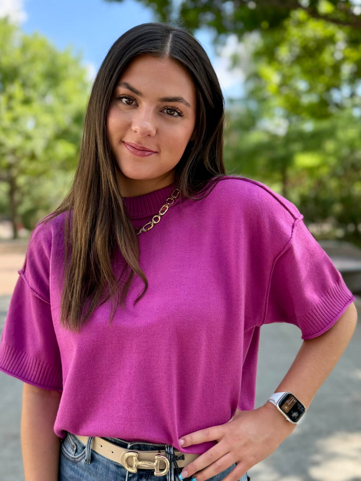Magenta Mood Roll Sweater