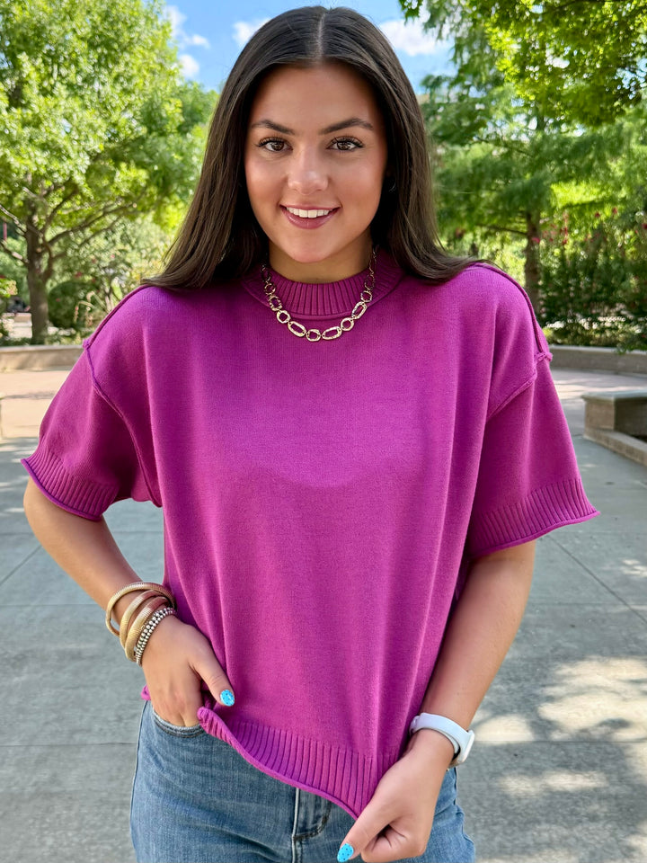 Magenta Mood Roll Sweater