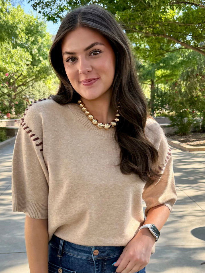 Stitched in Style Oatmeal Sweater