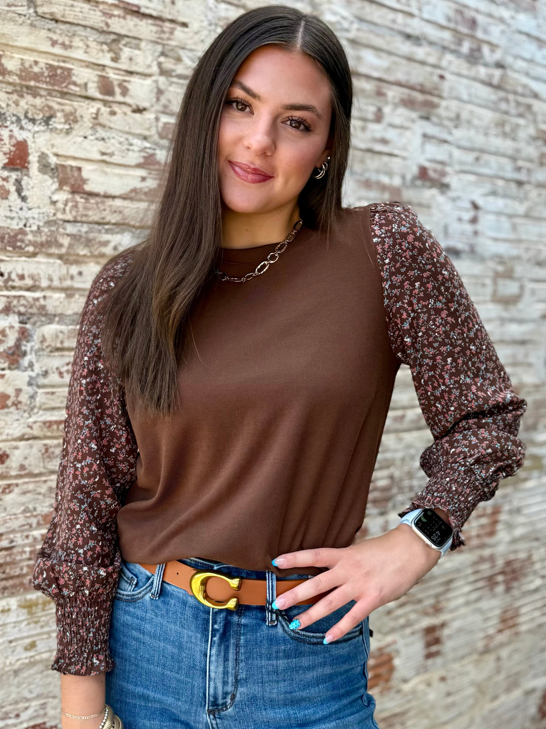 Mocha Bloom Long Sleeve Top