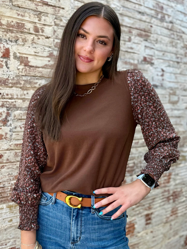 Mocha Bloom Long Sleeve Top