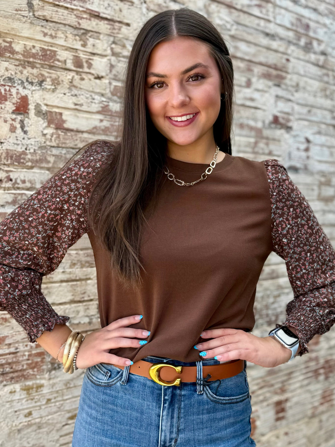 Mocha Bloom Long Sleeve Top