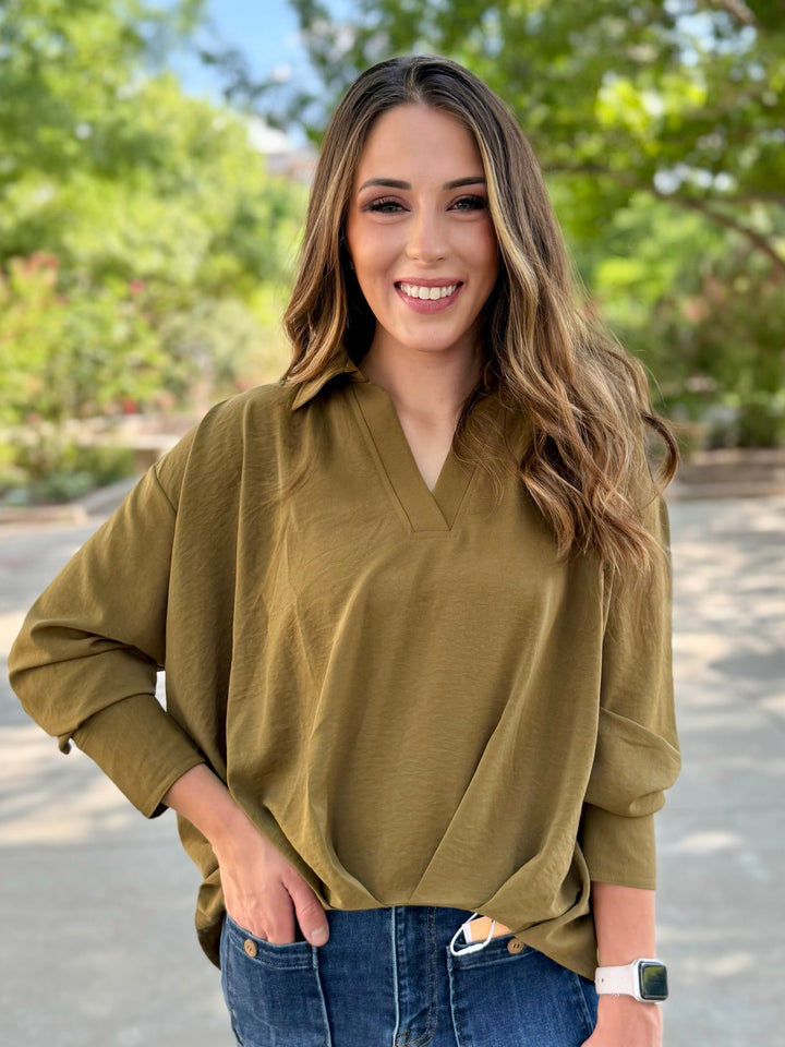 The Elevated Olive V-Neck Blouse