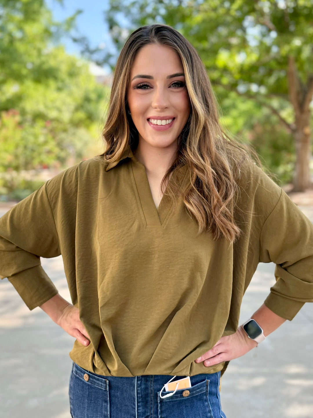 The Elevated Olive V-Neck Blouse
