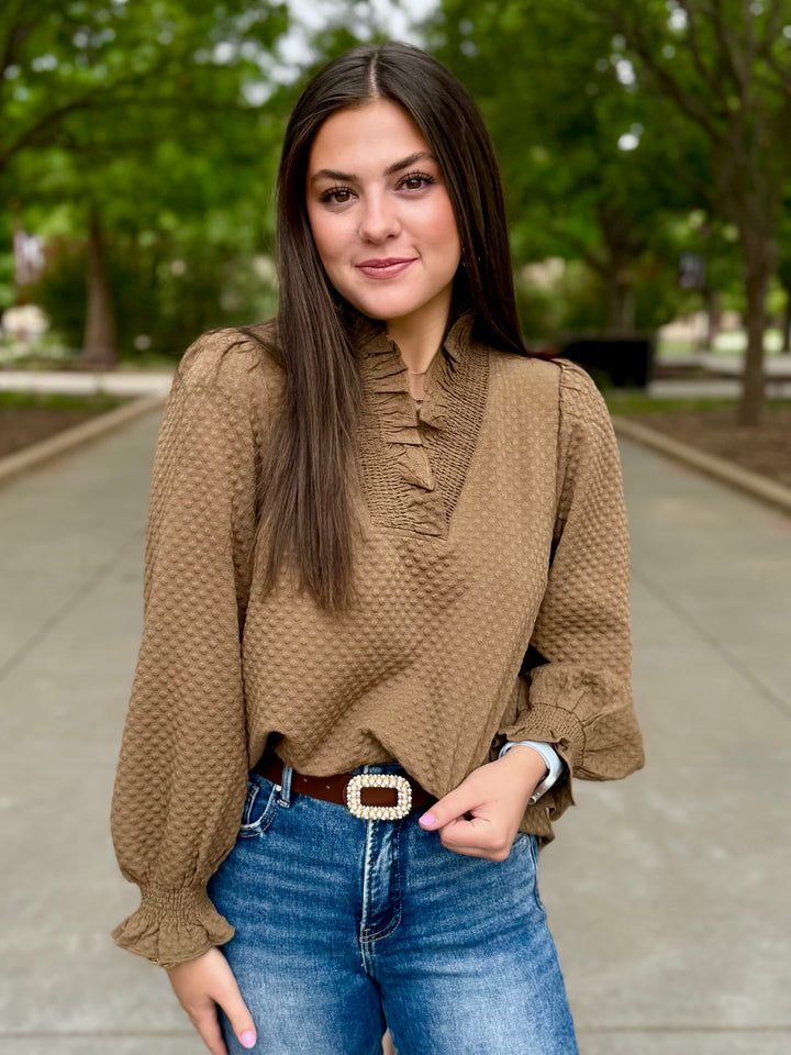 Maple Lane Brown V-Neck Blouse