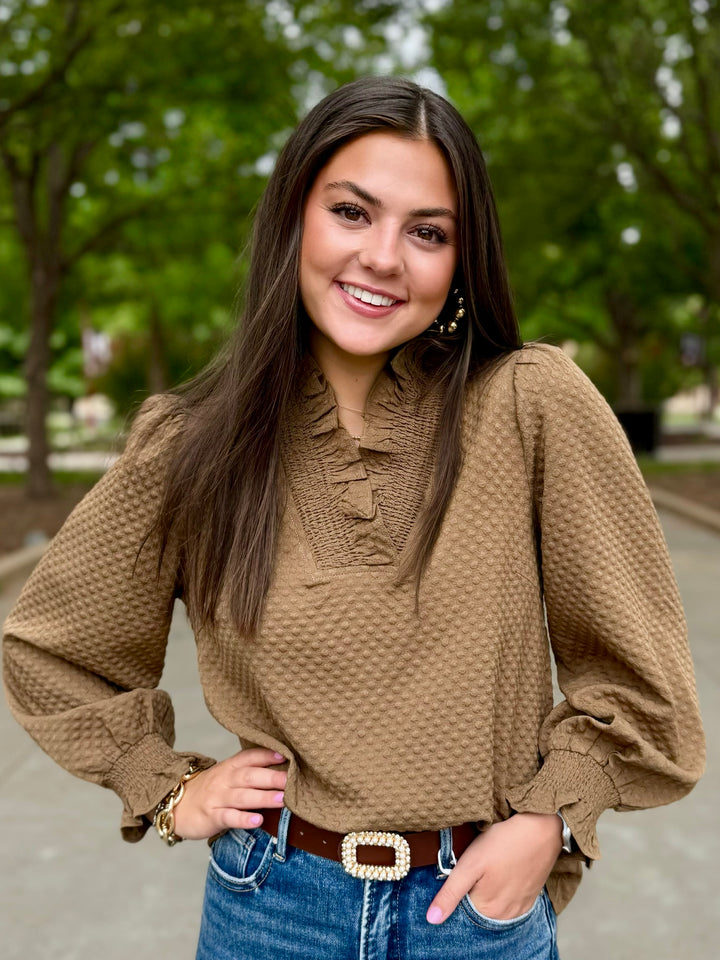 Maple Lane Brown V-Neck Blouse