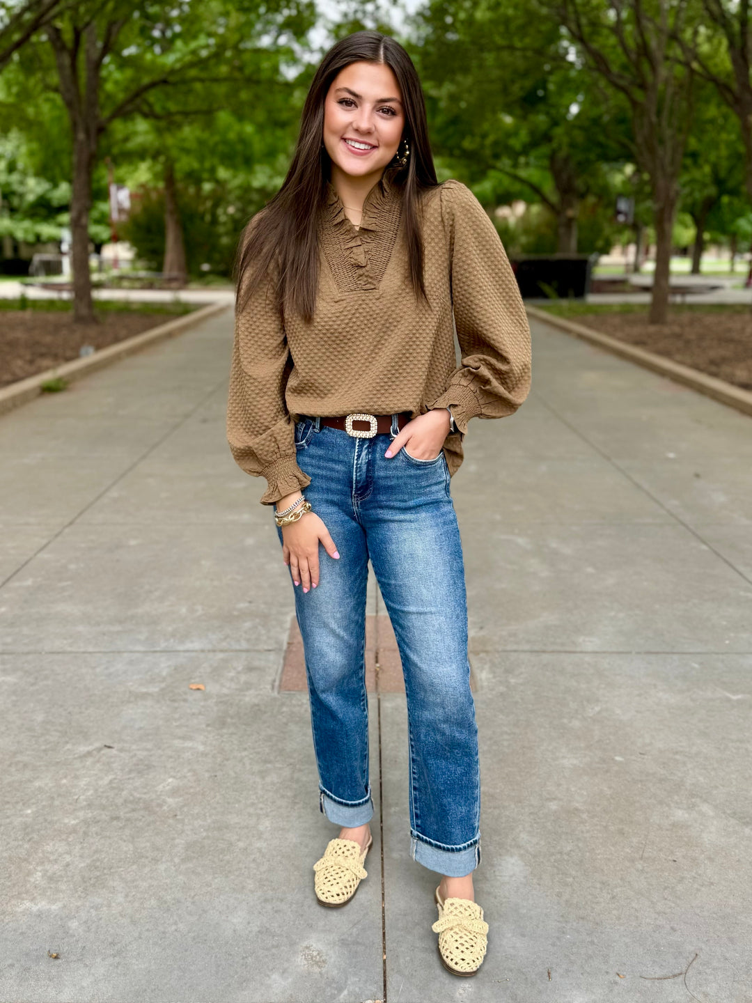Maple Lane Brown V-Neck Blouse