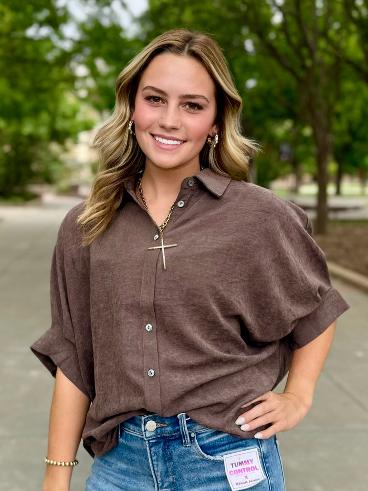 Autumn Muse Brown 3/4 Sleeve Top