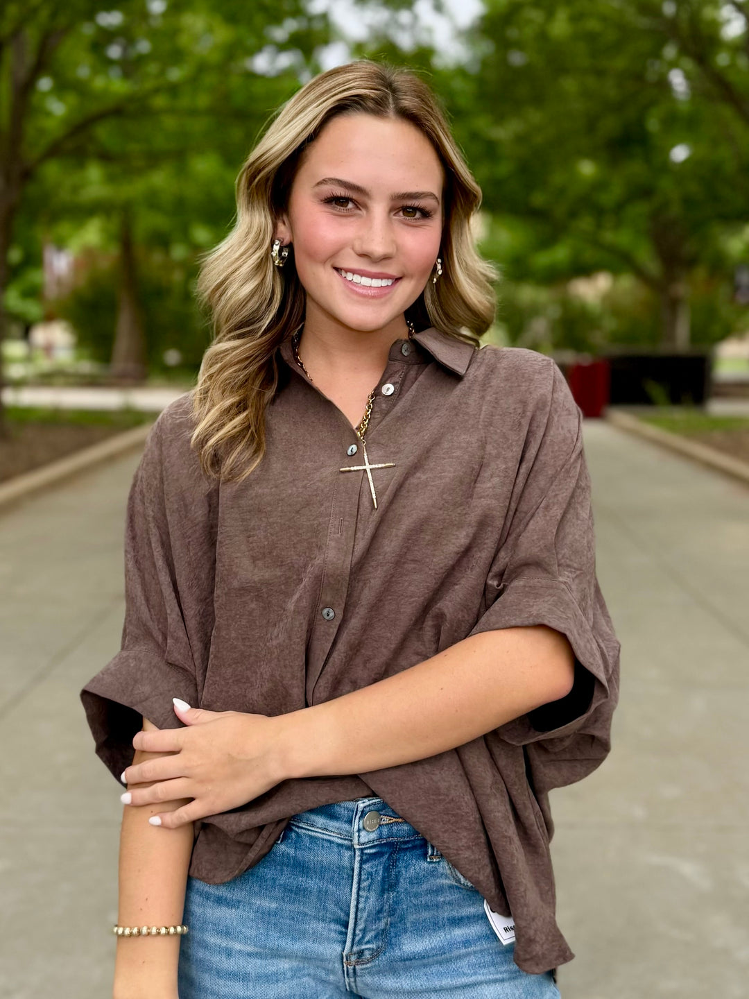 Autumn Muse Brown 3/4 Sleeve Top