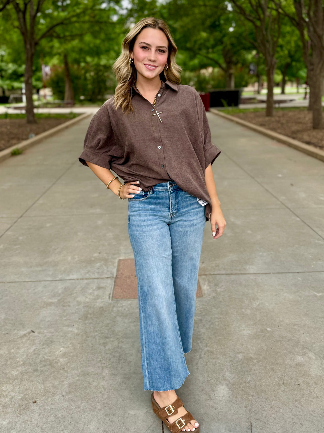 Autumn Muse Brown 3/4 Sleeve Top