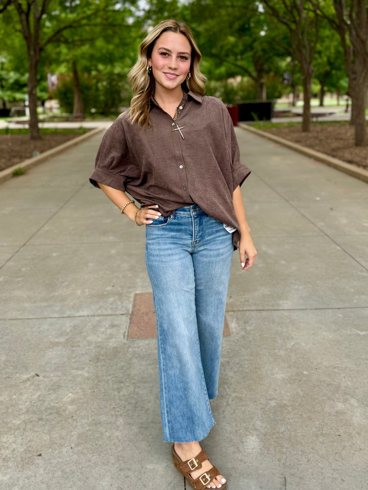 Autumn Muse Brown 3/4 Sleeve Top