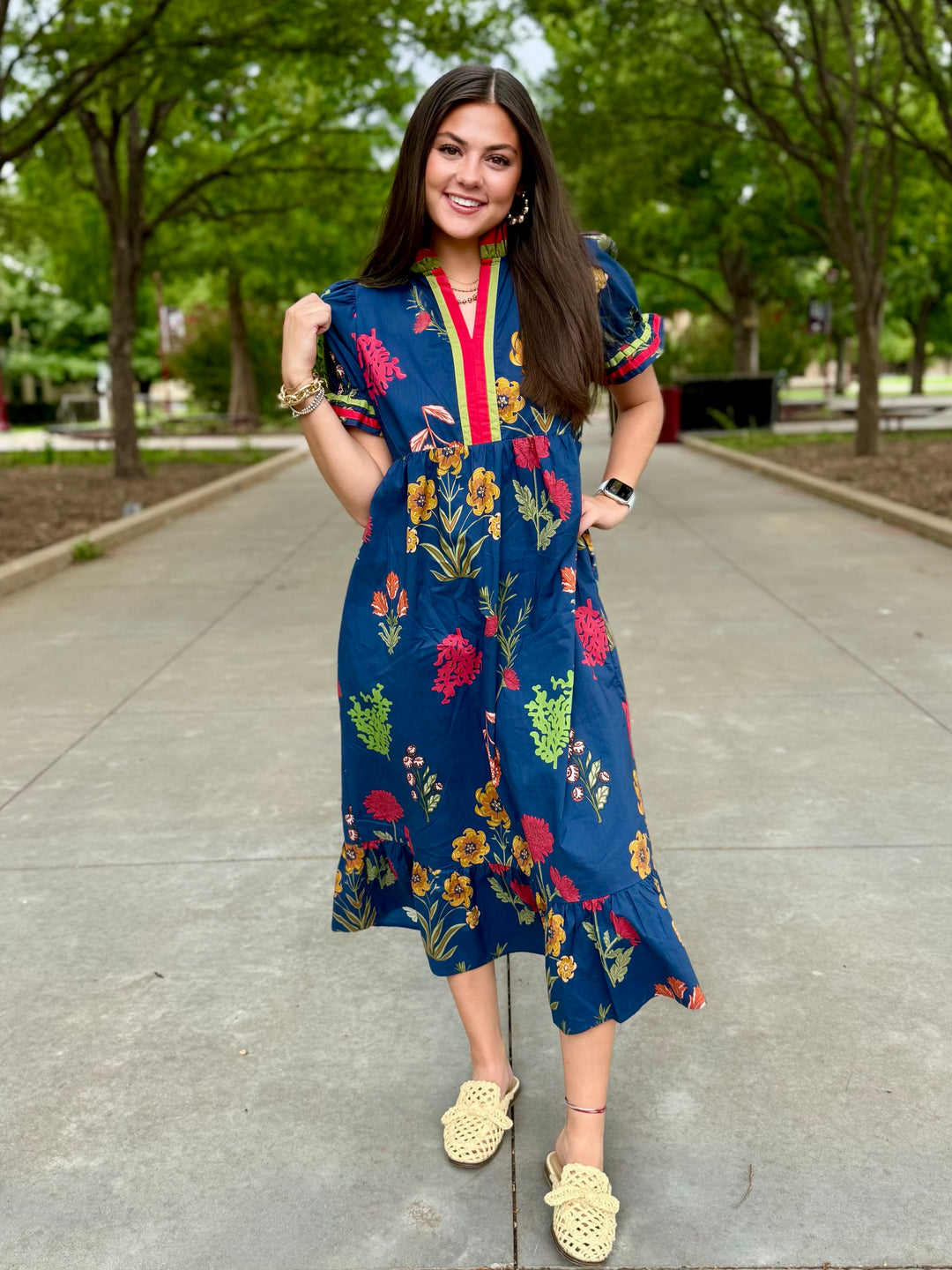 Bloom Where You Are Navy Floral Midi Dress