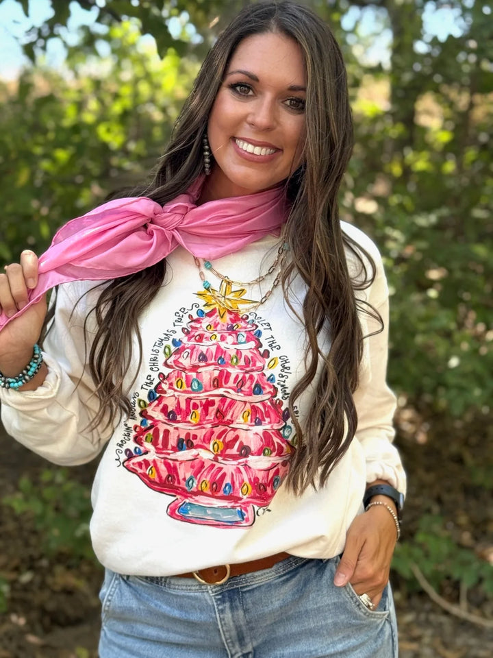 Callie Ann Stelter Pink Christmas Tree Sweatshirt by Texas True Threads
