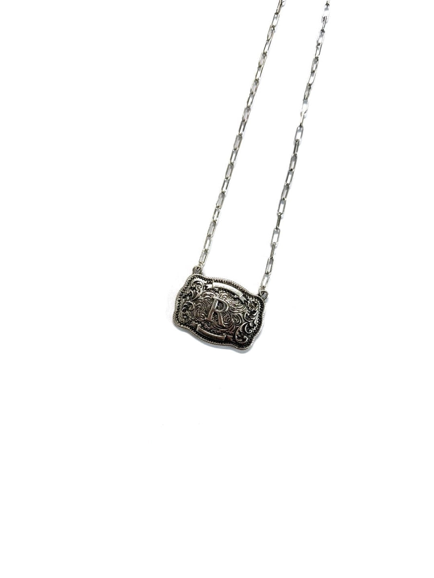Western Belt Buckle Initial Necklace